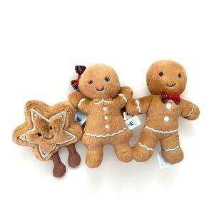 Jellycat GINGERBREAD Star Cookie Christmas Holiday Fred Ruby Lot  AUTHENTIC USA